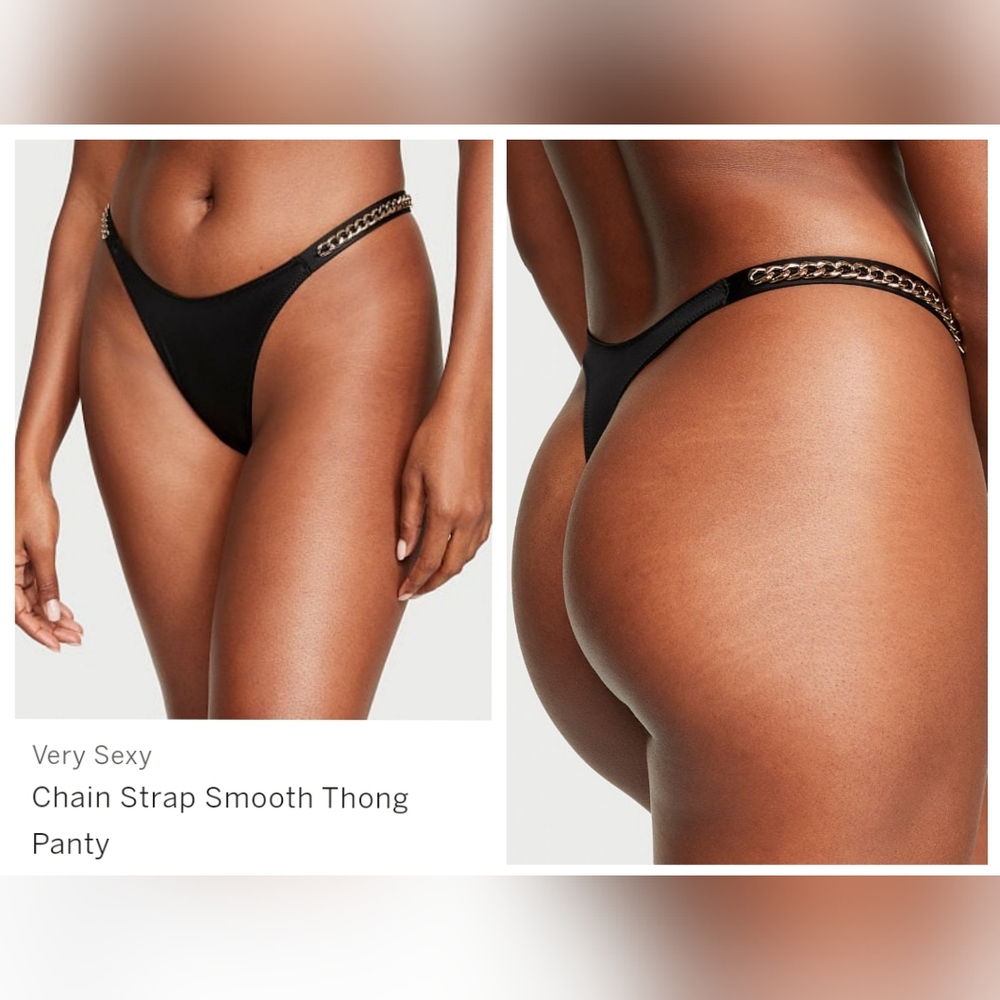 Victoria's secret very sexy chain strap smooth thong panty LARGE BLACK